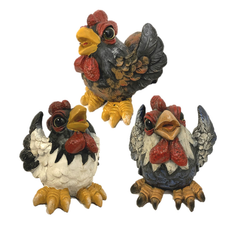 HomeStyles 3Piece Rooster Assortment Whimsical Garden Statues